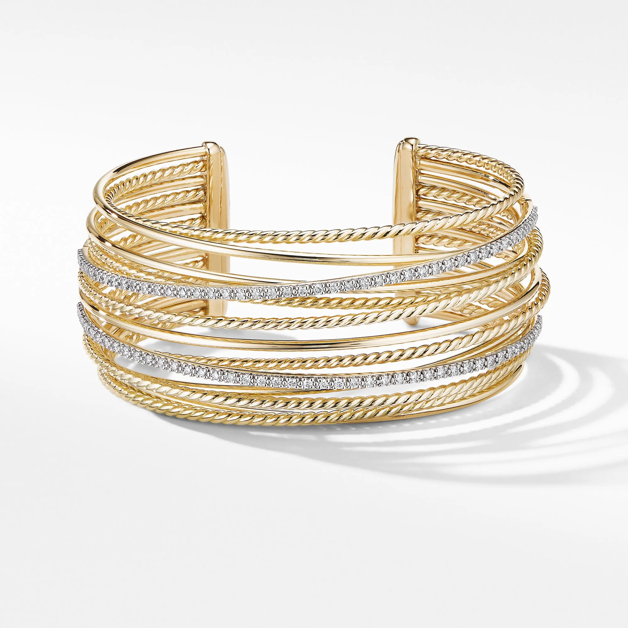 Crossover Cuff Bracelet in 18K Yellow Gold with Diamonds, Size Small