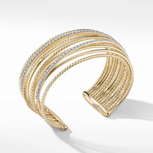 Crossover Cuff Bracelet in 18K Yellow Gold with Diamonds, Size Small