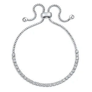 Cubic Zirconia CZ Slide Bolo Style Tennis Bracelet Rose Gold Plated Adjustable