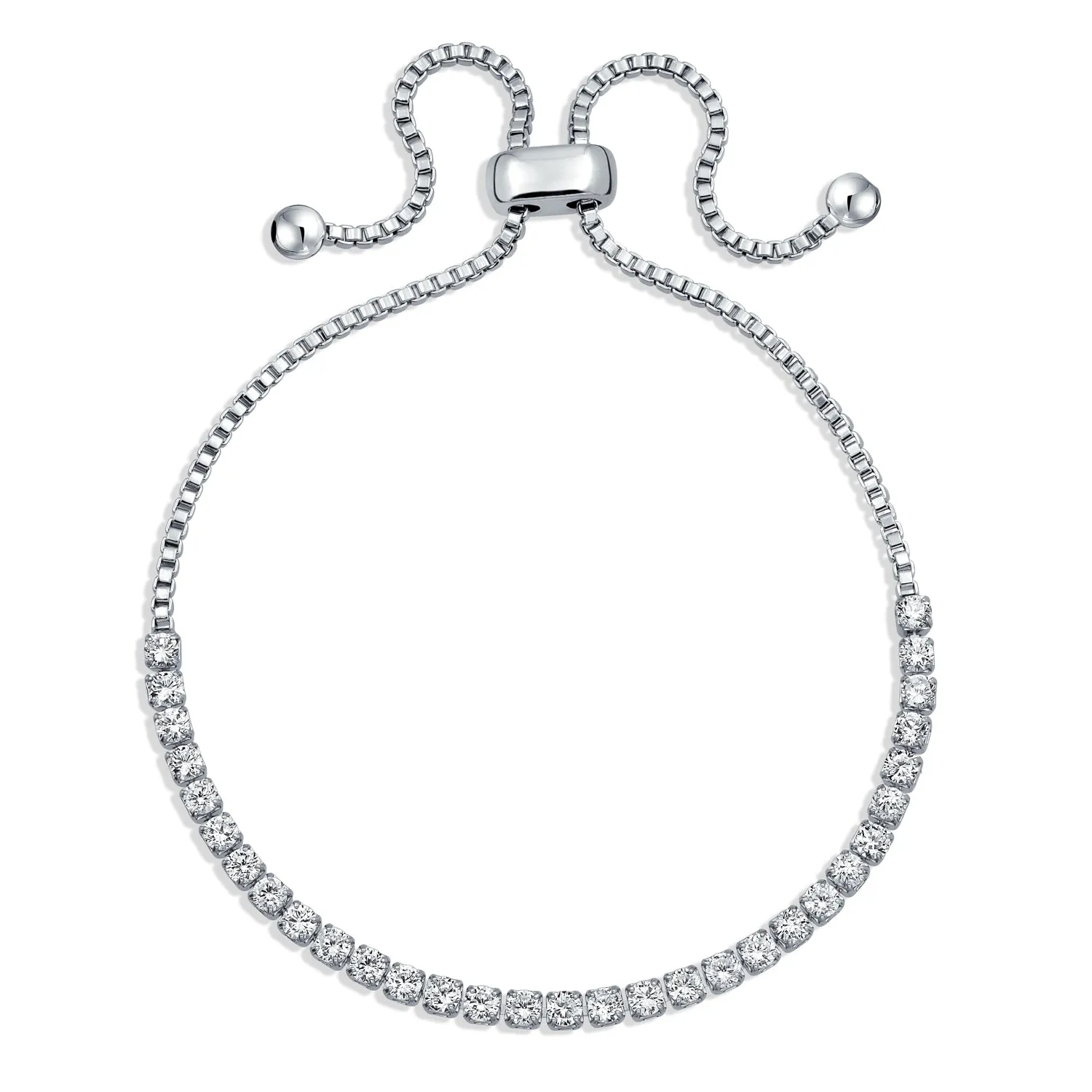 Cubic Zirconia CZ Slide Bolo Style Tennis Bracelet Rose Gold Plated Adjustable