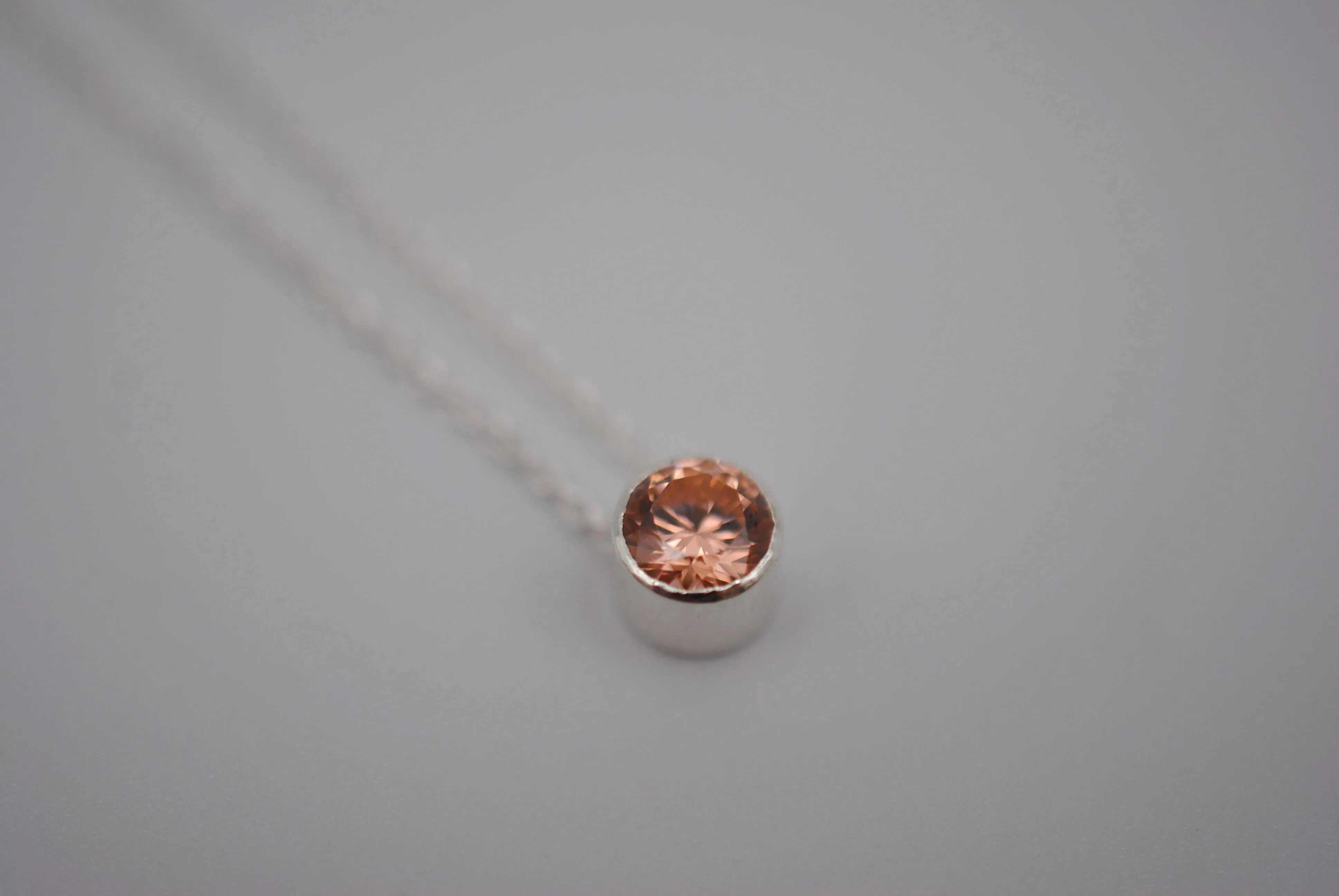 Cubic Zirconia Morganite Bezel Setting Silver Pedant Necklace
