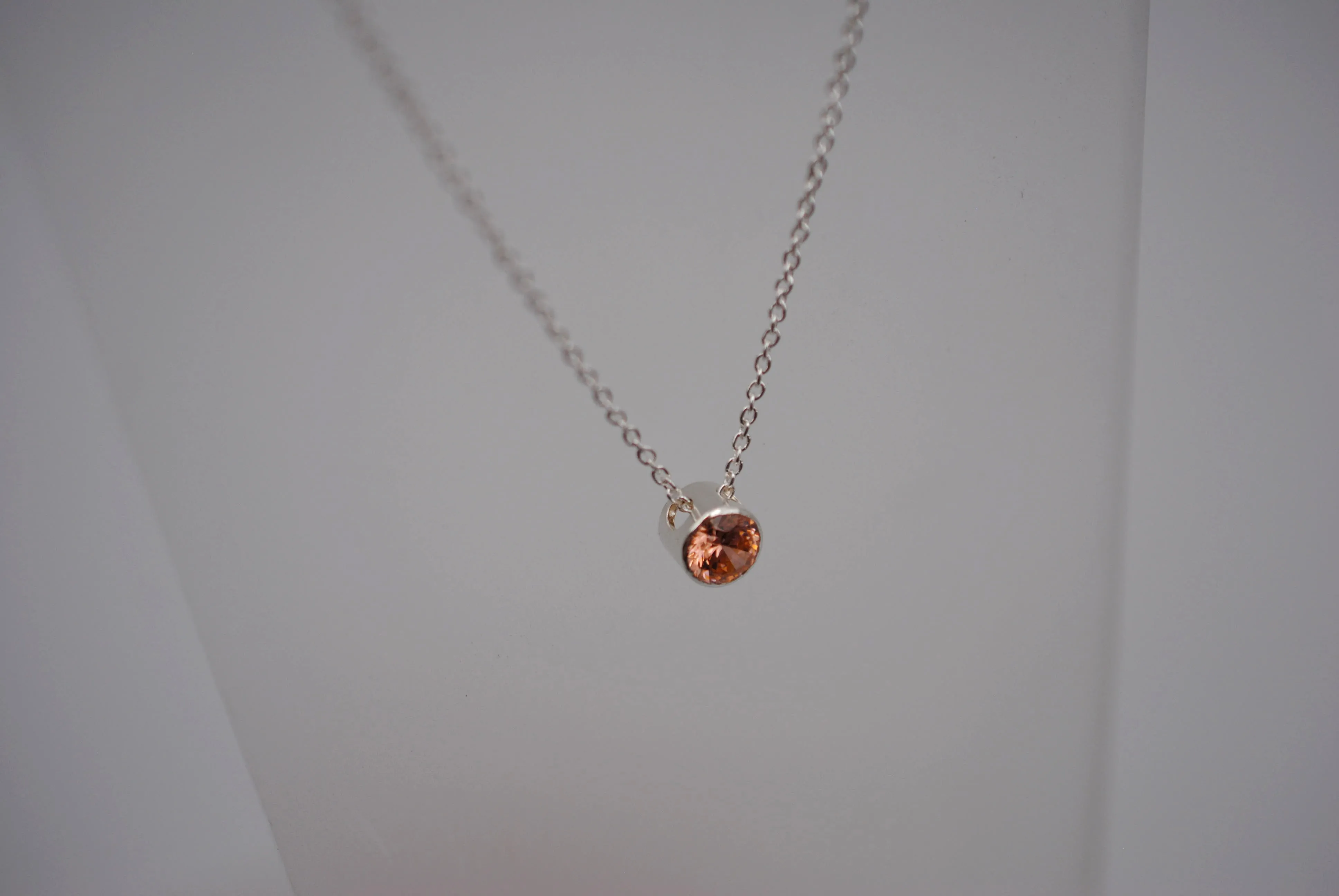 Cubic Zirconia Morganite Bezel Setting Silver Pedant Necklace