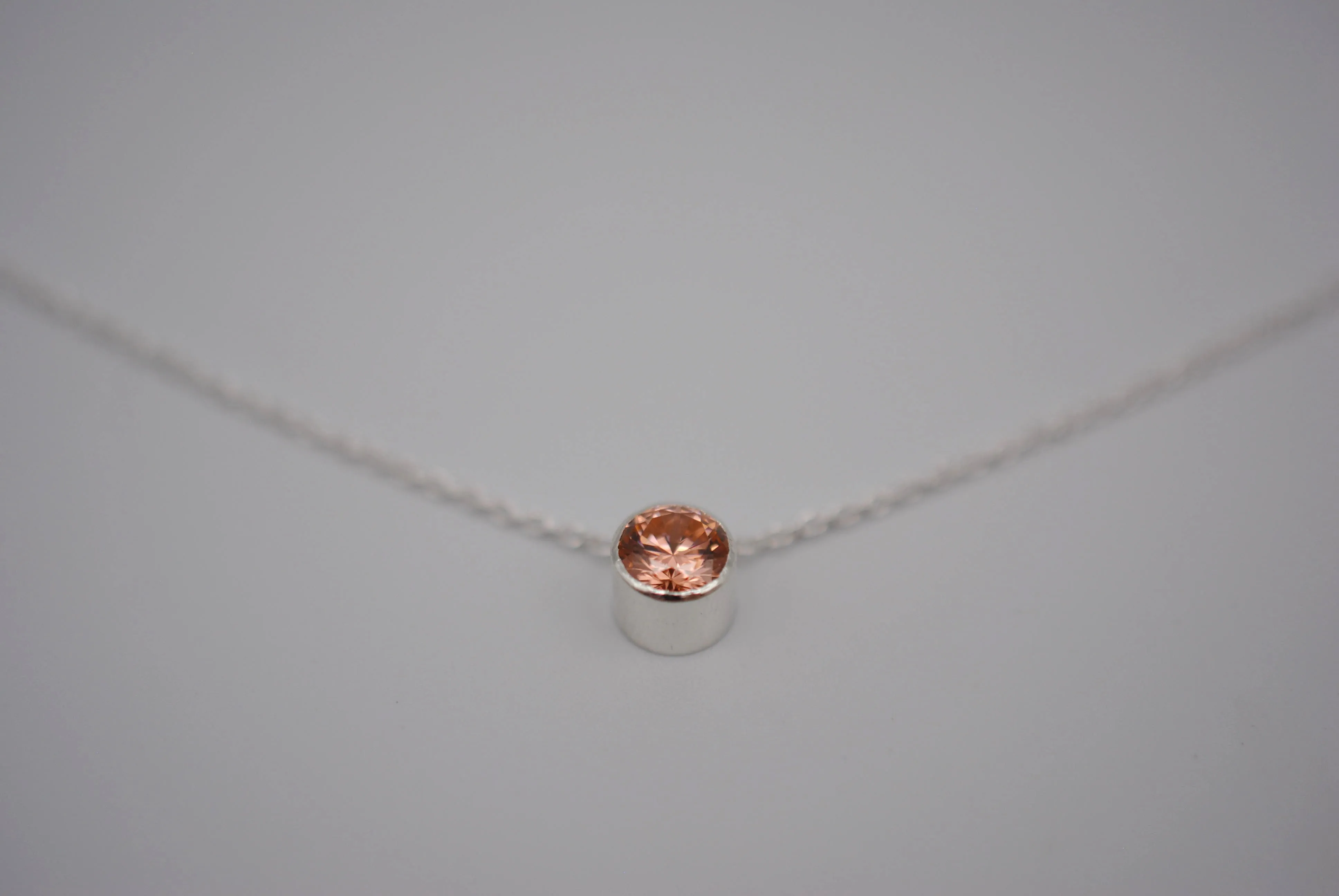 Cubic Zirconia Morganite Bezel Setting Silver Pedant Necklace