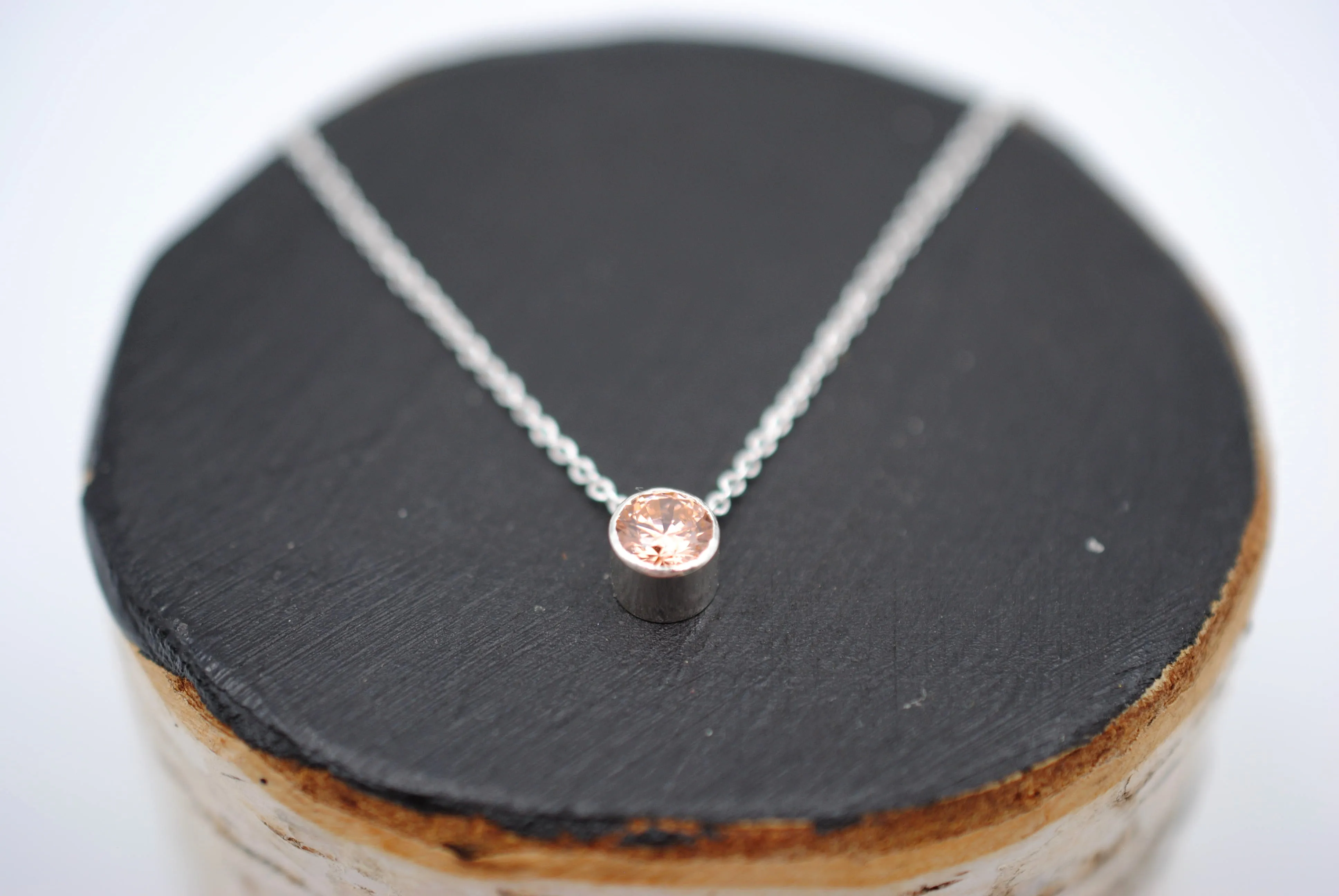 Cubic Zirconia Morganite Bezel Setting Silver Pedant Necklace