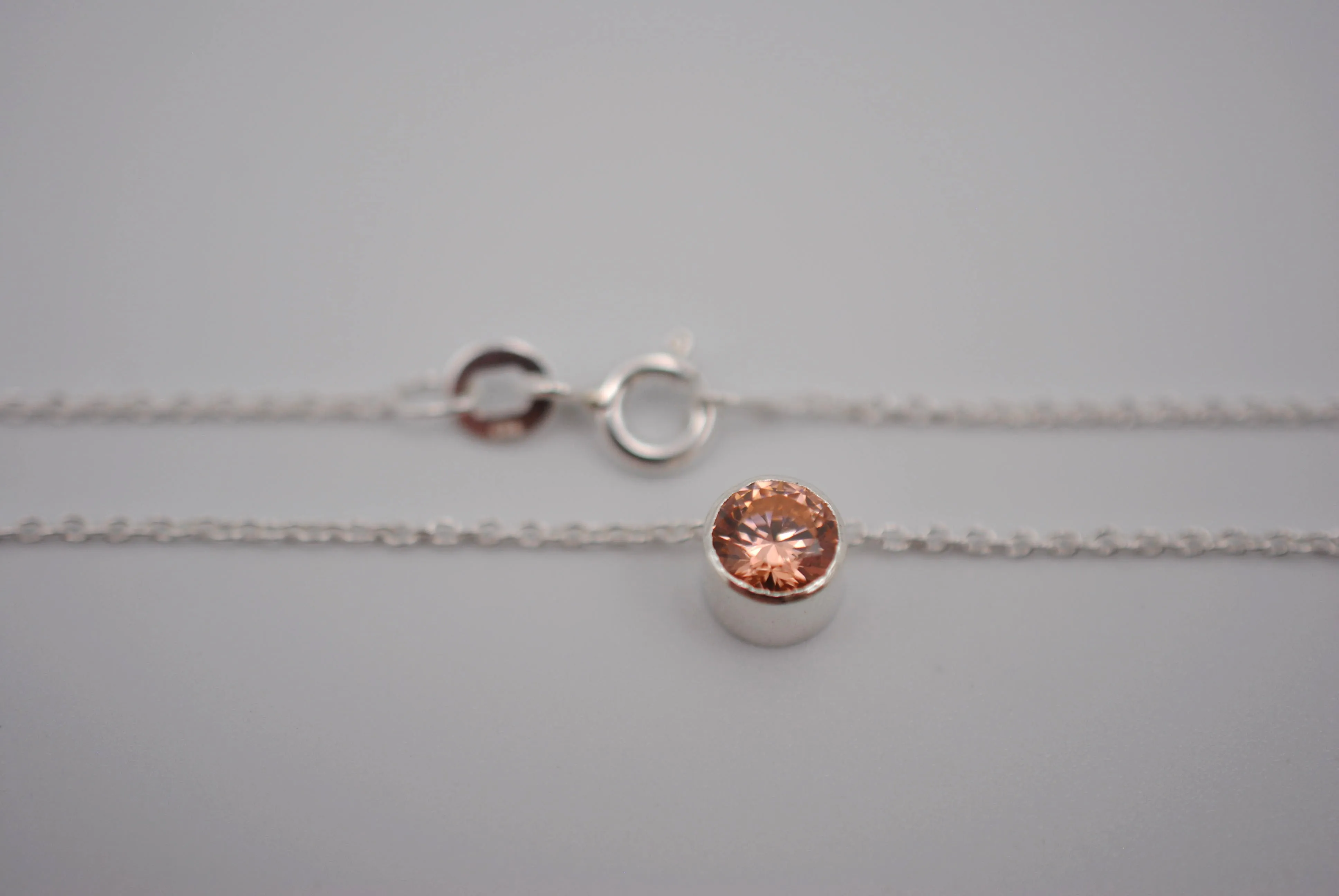Cubic Zirconia Morganite Bezel Setting Silver Pedant Necklace
