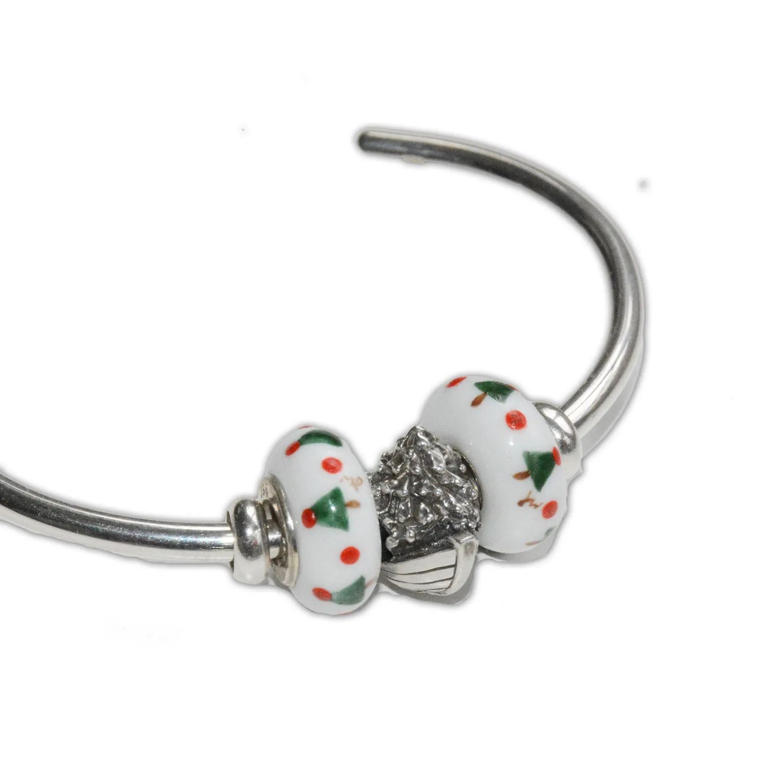 Cuff Bracelet with Christmas Dory & White Beads