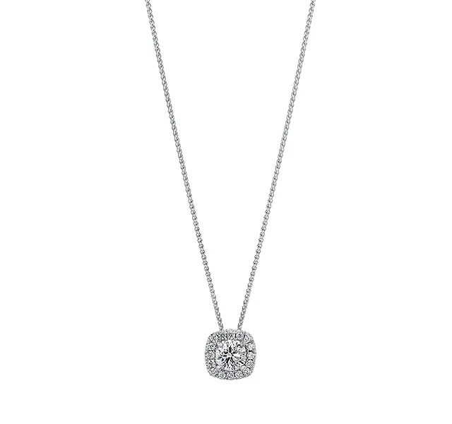 Cushion Halo Pendant Necklace .50tw