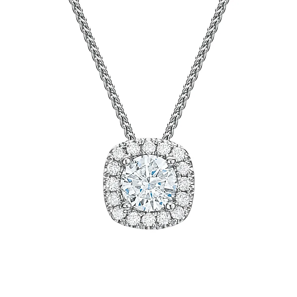 Cushion Halo Pendant Necklace .50tw