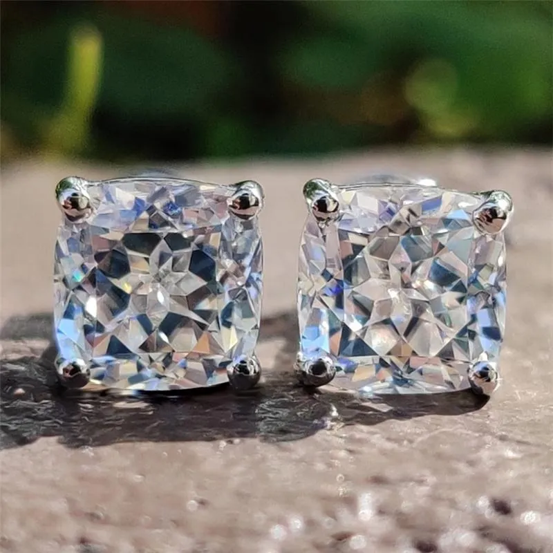 Cushion Square Diamond Veneer Cubic Zirconia 14K Gold Stud Earrings. 635E208K
