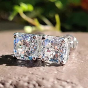 Cushion Square Diamond Veneer Cubic Zirconia 14K Gold Stud Earrings. 635E208K