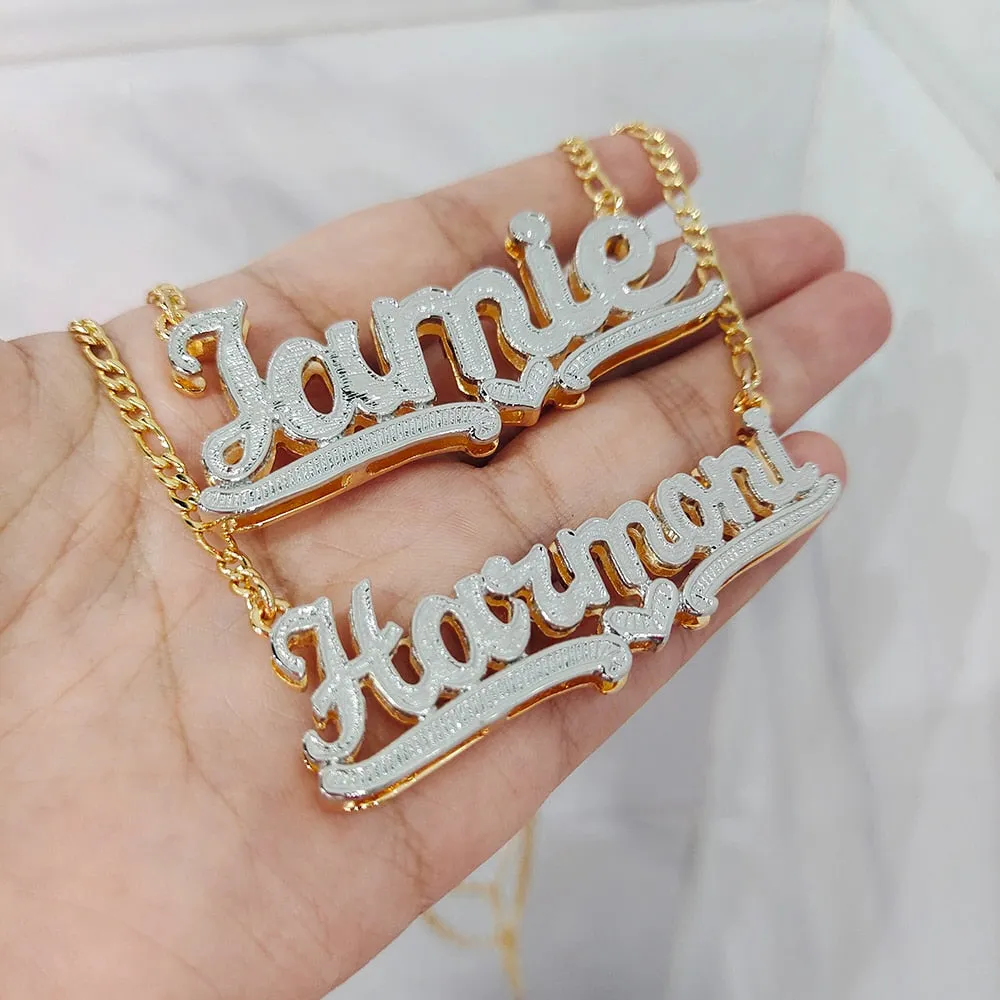 Customize This 3D Name Double Plated Necklace Women Figaro