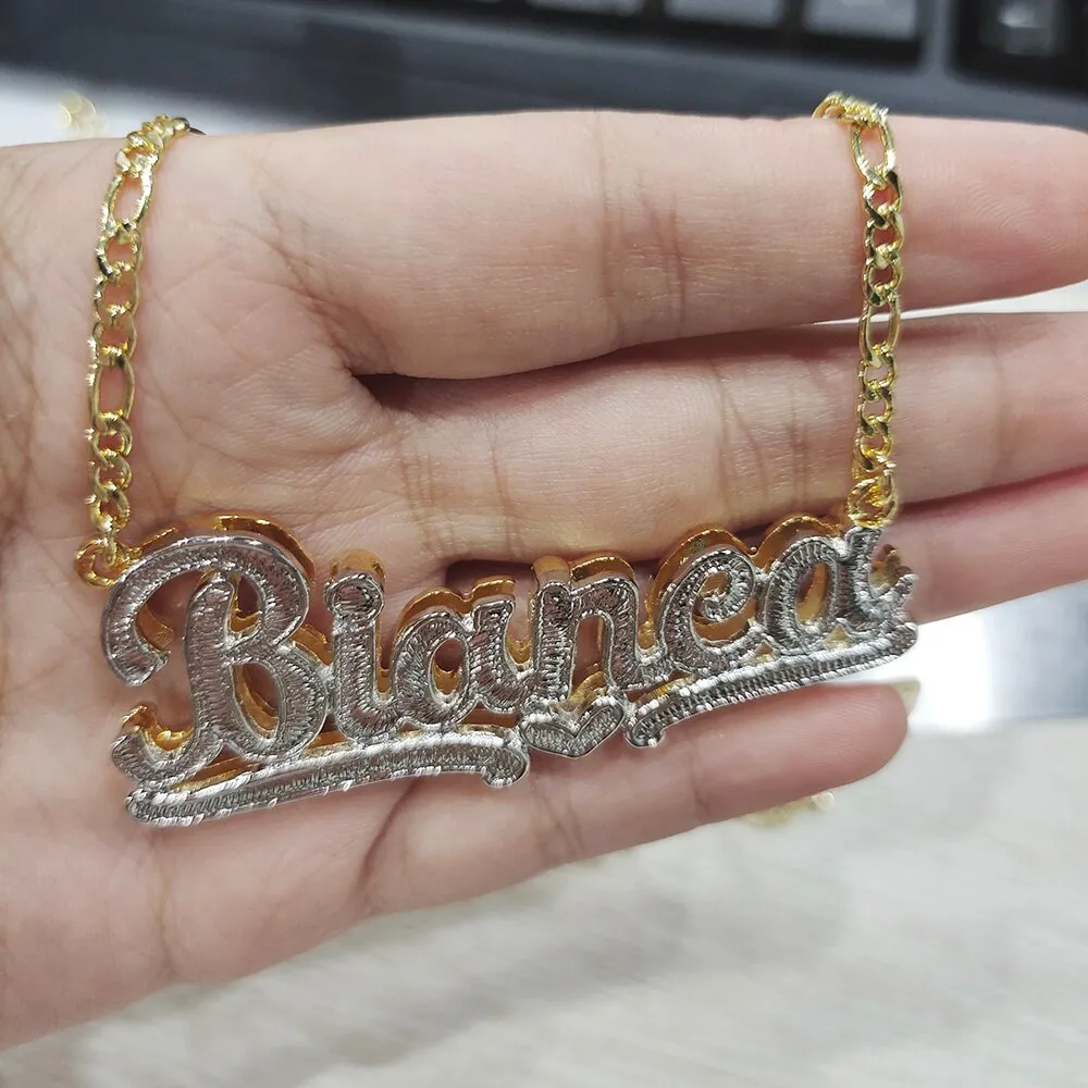 Customize This 3D Name Double Plated Necklace Women Figaro
