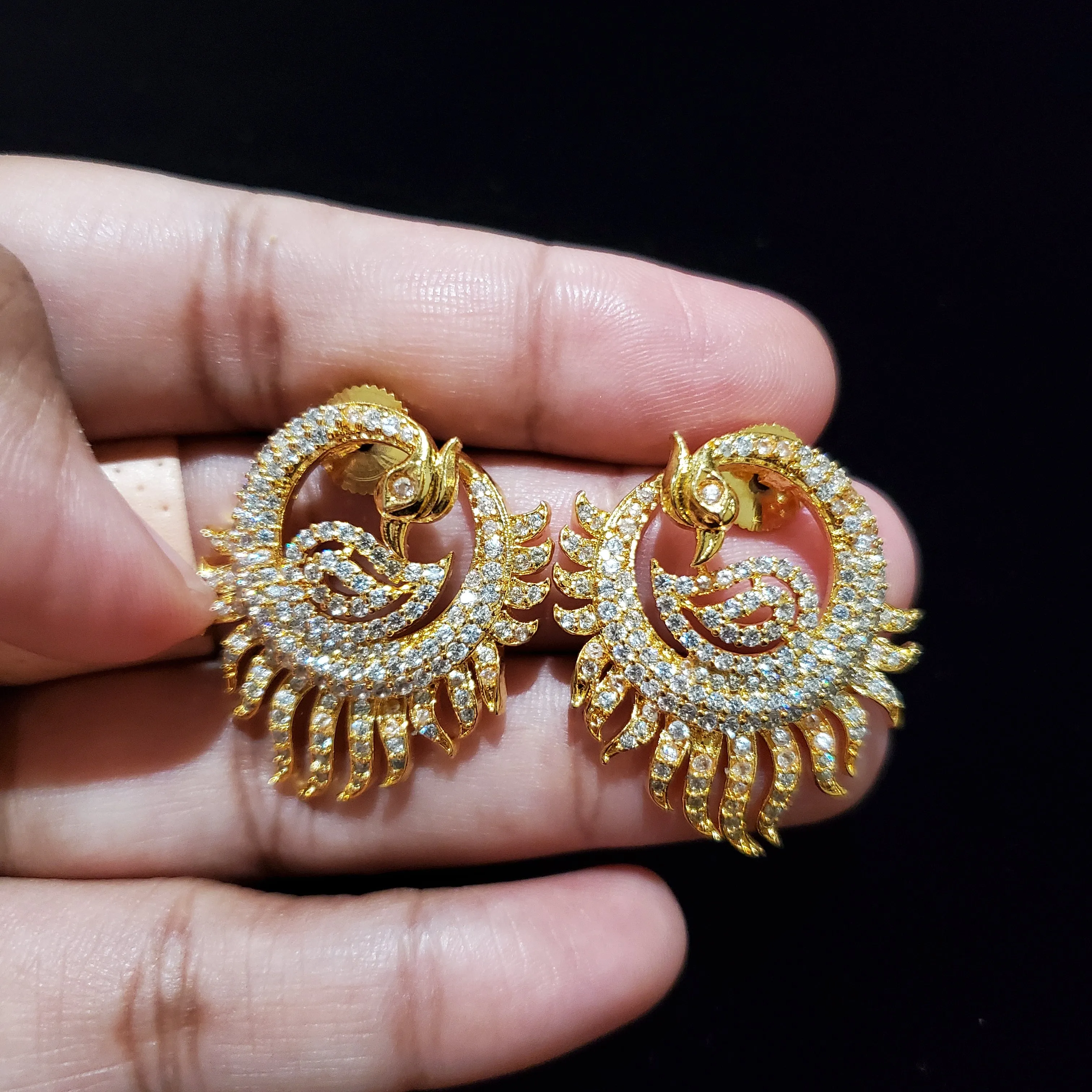 Cz Peacock Earrings White