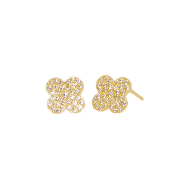 CZ Quatrefoil Earrings - Gold