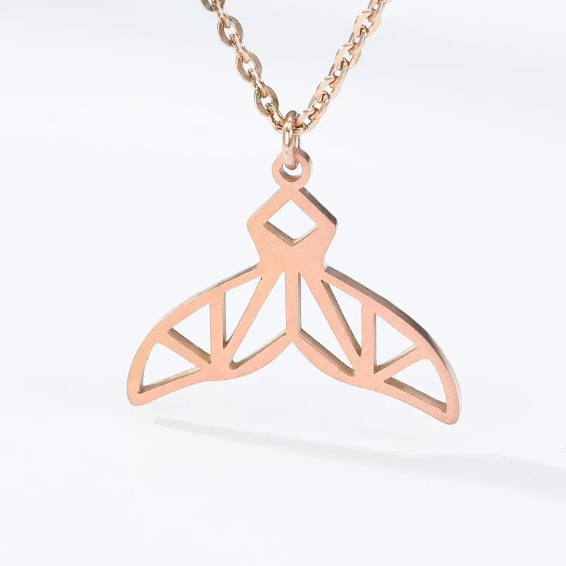 Dainty Hollow Whale Tail Fish Pendant Necklace