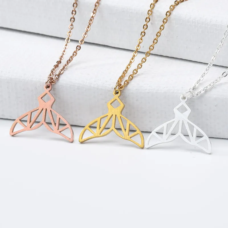 Dainty Hollow Whale Tail Fish Pendant Necklace