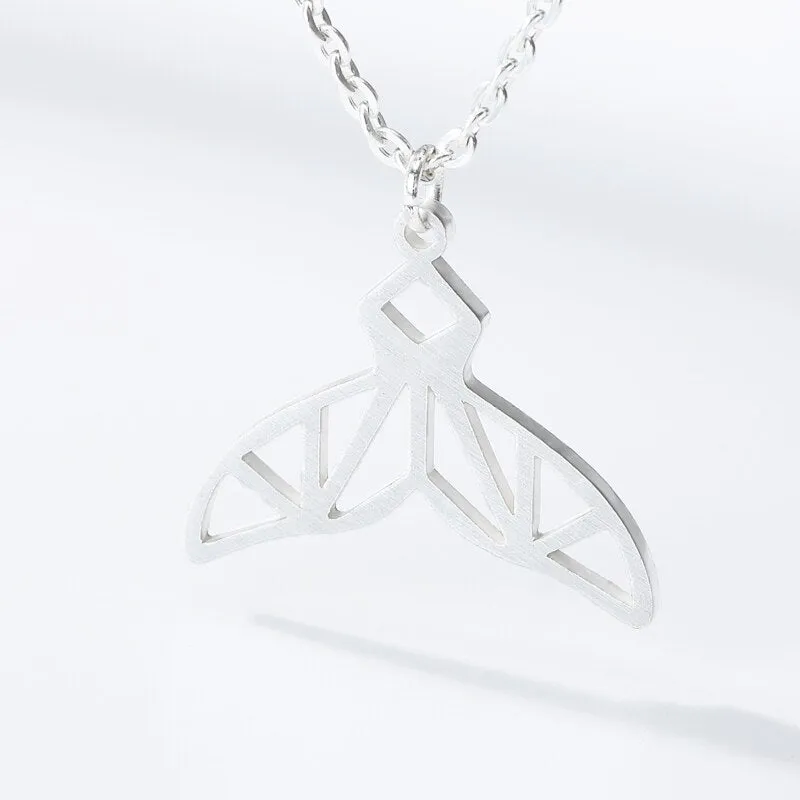 Dainty Hollow Whale Tail Fish Pendant Necklace