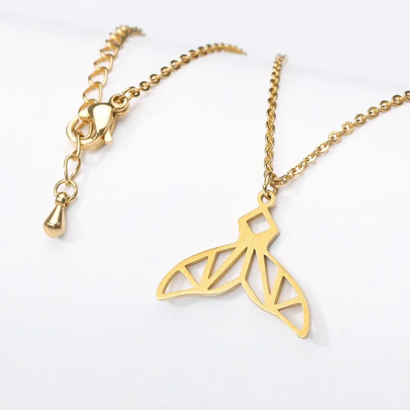 Dainty Hollow Whale Tail Fish Pendant Necklace