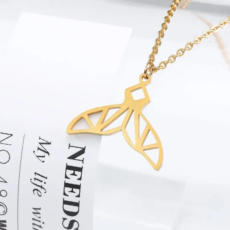 Dainty Hollow Whale Tail Fish Pendant Necklace