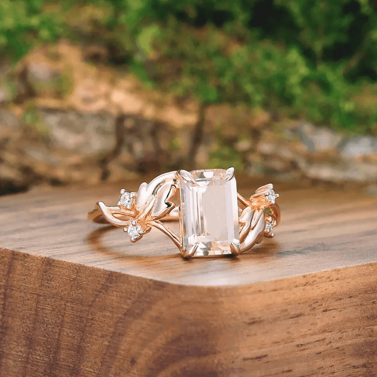 Dainty Vine 2.5CT Pink Morganite Couples Ring Matching Engagement and Wedding Rings