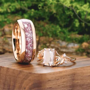 Dainty Vine 2.5CT Pink Morganite Couples Ring Matching Engagement and Wedding Rings