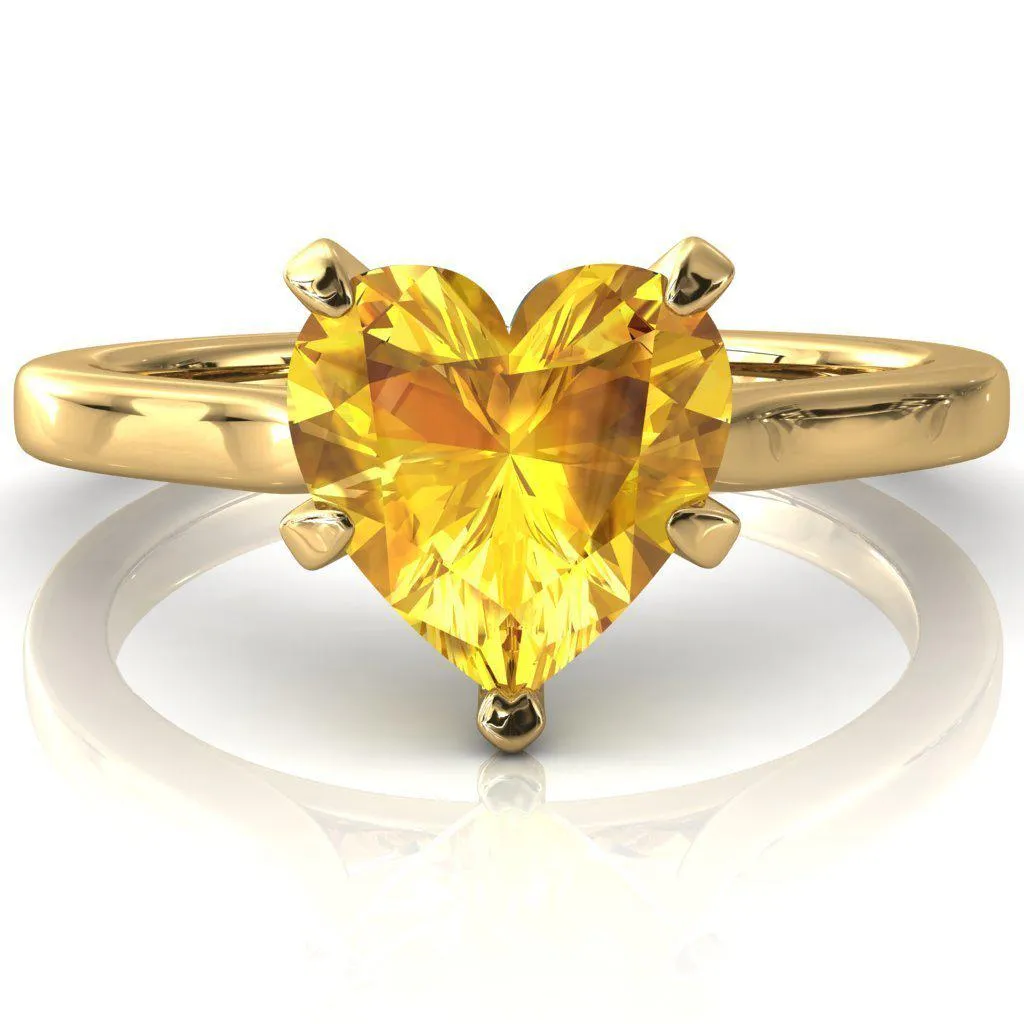 Darci Heart Yellow Sapphire 5 Prong Cathedral Solitaire Engagement Ring