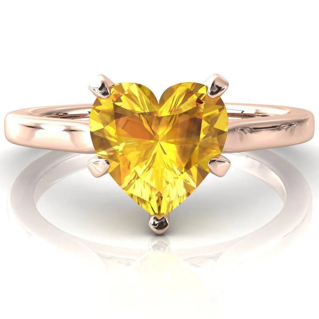 Darci Heart Yellow Sapphire 5 Prong Cathedral Solitaire Engagement Ring