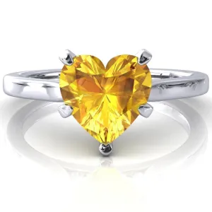Darci Heart Yellow Sapphire 5 Prong Cathedral Solitaire Engagement Ring