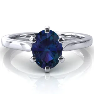 Darci Oval Alexandrite 6 Prong Cathedral Solitaire Engagement Ring