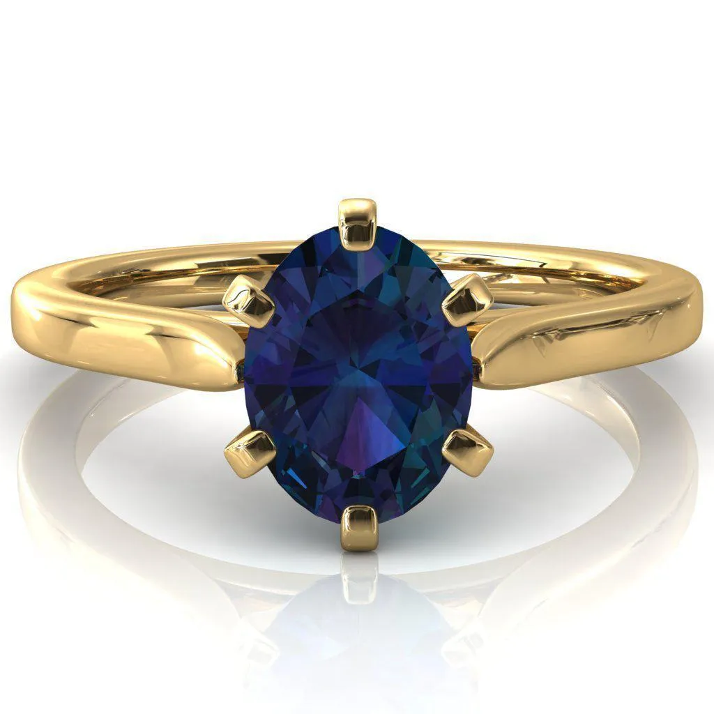 Darci Oval Alexandrite 6 Prong Cathedral Solitaire Engagement Ring