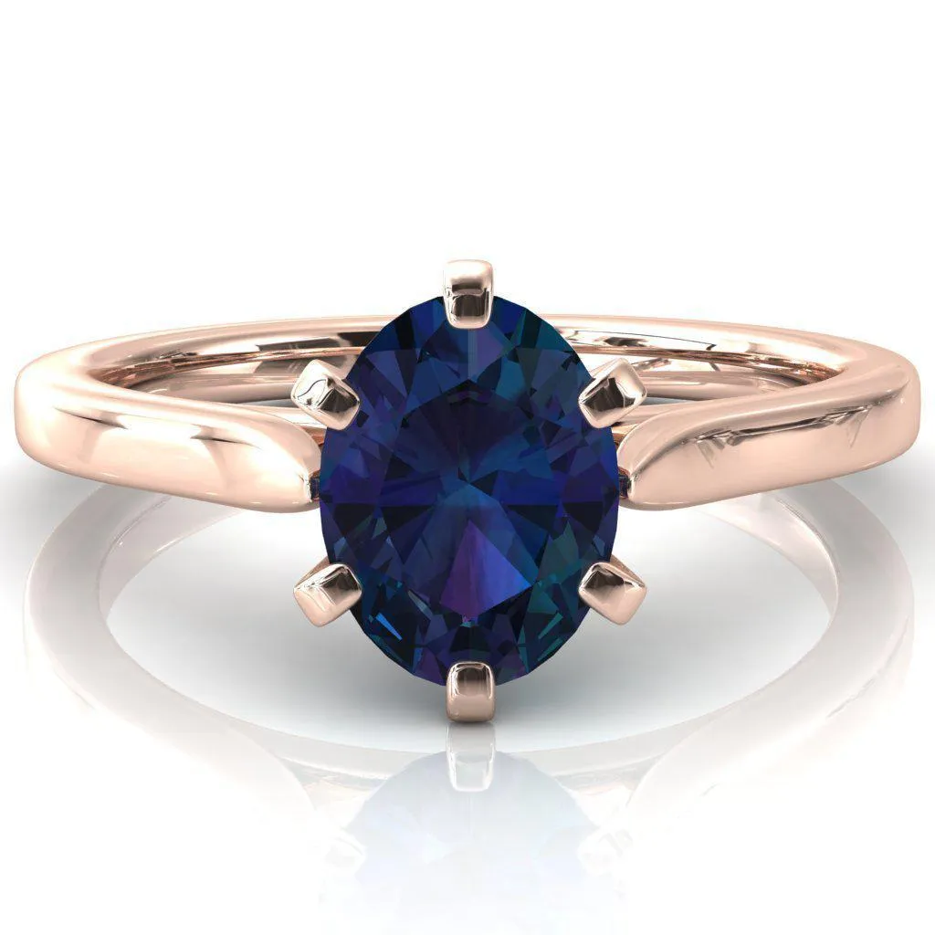Darci Oval Alexandrite 6 Prong Cathedral Solitaire Engagement Ring