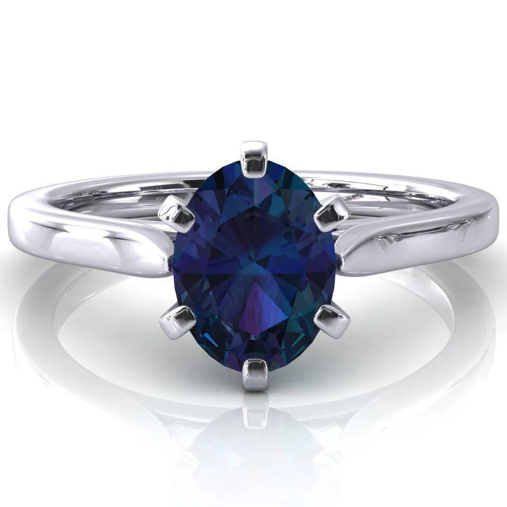 Darci Oval Alexandrite 6 Prong Cathedral Solitaire Engagement Ring