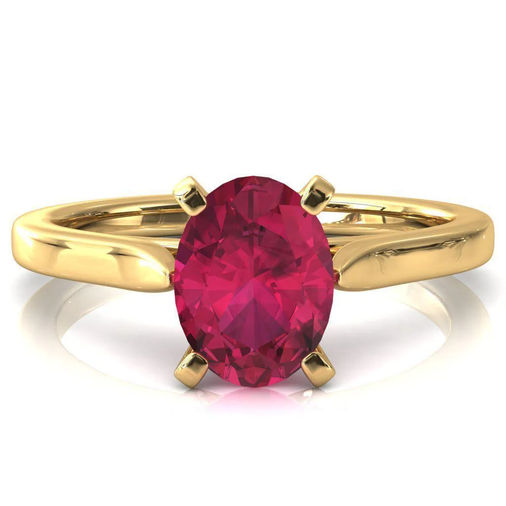 Darci Oval Ruby 4 Prong Cathedral Solitaire Engagement Ring