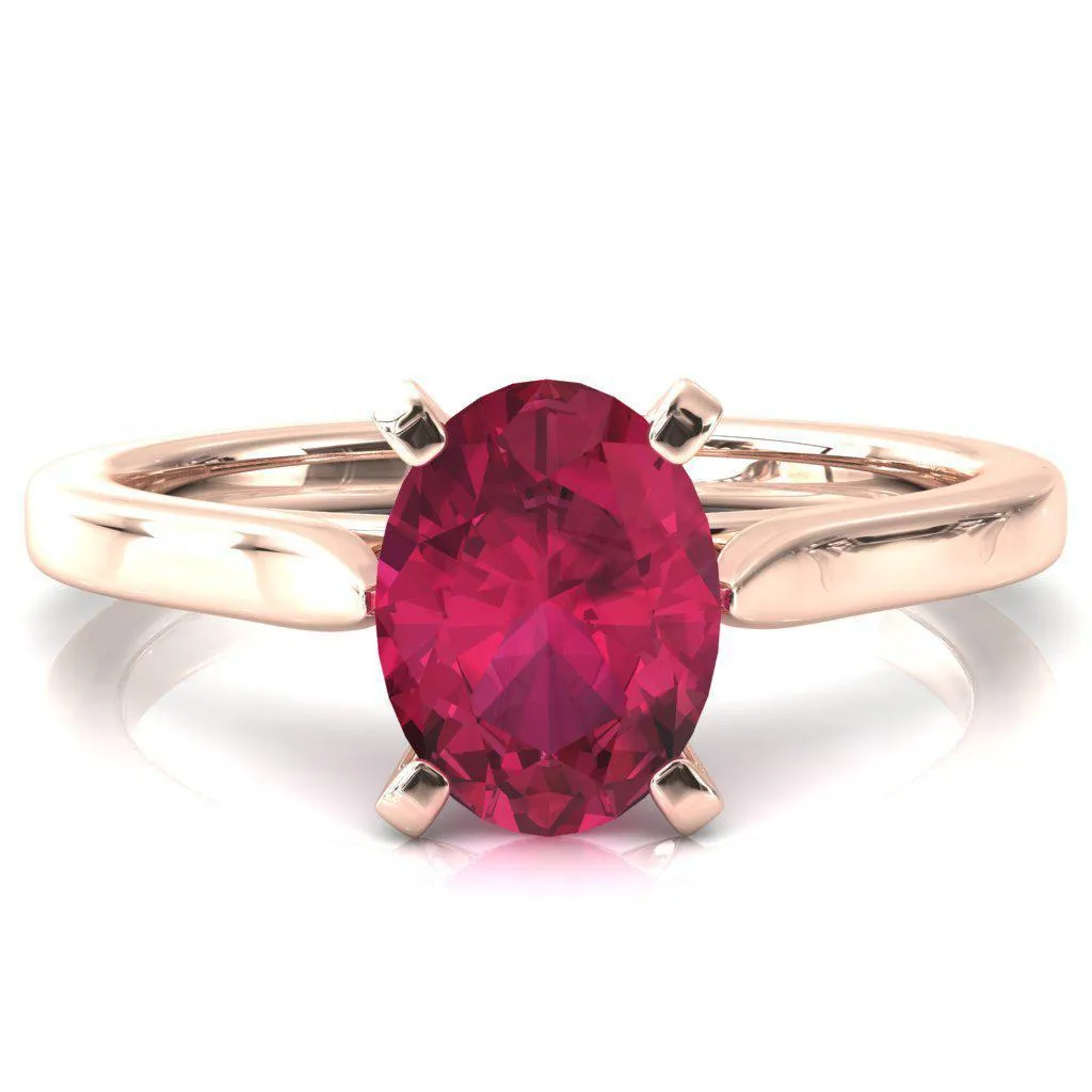Darci Oval Ruby 4 Prong Cathedral Solitaire Engagement Ring
