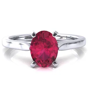 Darci Oval Ruby 4 Prong Cathedral Solitaire Engagement Ring