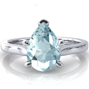 Darci Pear Aqua Blue Spinel 5 Prong Cathedral Solitaire Engagement Ring
