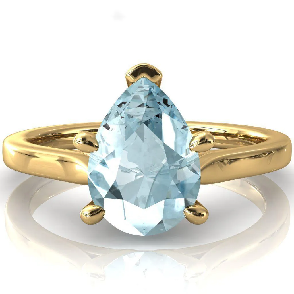 Darci Pear Aqua Blue Spinel 5 Prong Cathedral Solitaire Engagement Ring