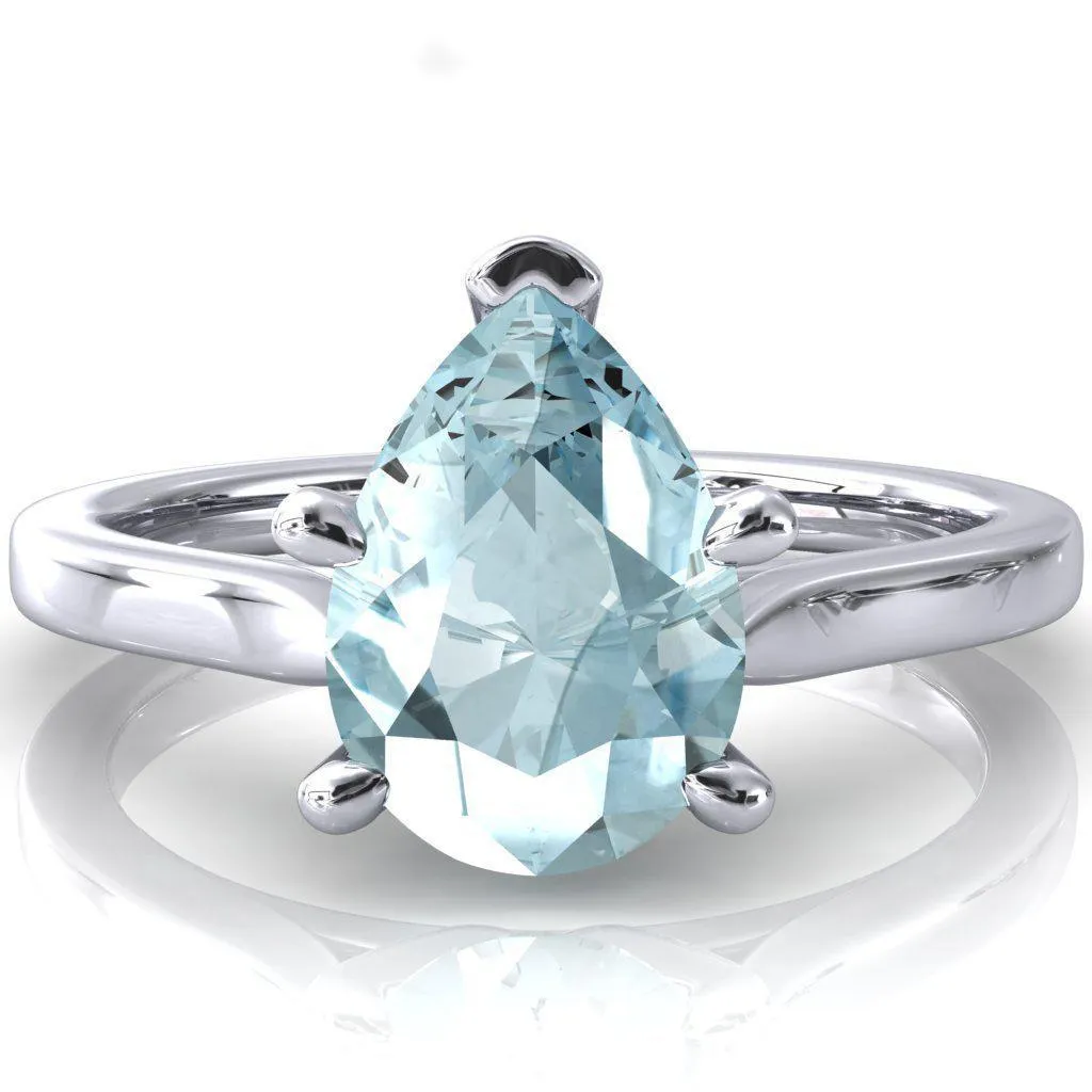 Darci Pear Aqua Blue Spinel 5 Prong Cathedral Solitaire Engagement Ring