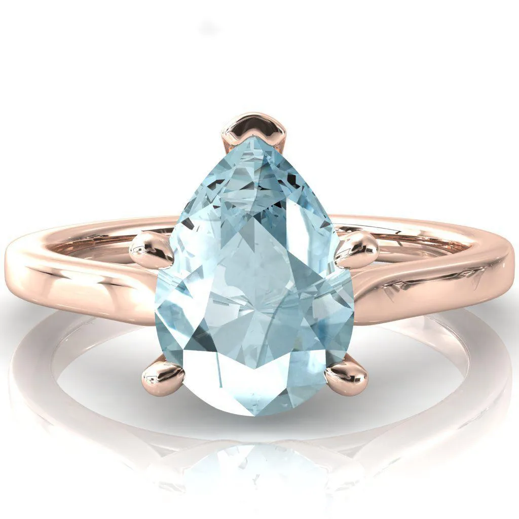 Darci Pear Aqua Blue Spinel 5 Prong Cathedral Solitaire Engagement Ring