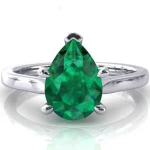 Darci Pear Emerald 5 Prong Cathedral Solitaire Engagement Ring
