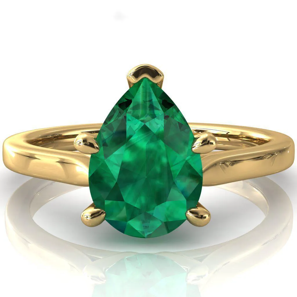 Darci Pear Emerald 5 Prong Cathedral Solitaire Engagement Ring