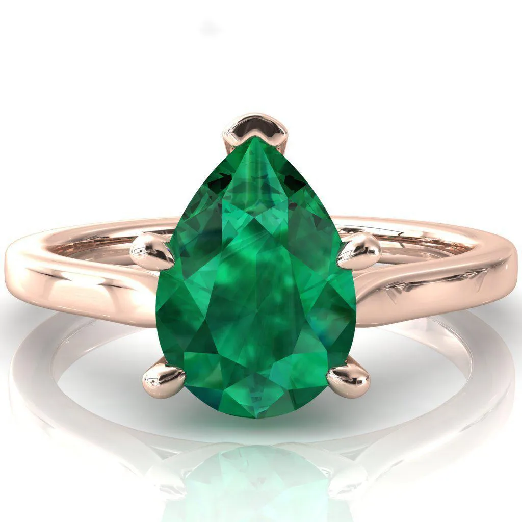 Darci Pear Emerald 5 Prong Cathedral Solitaire Engagement Ring
