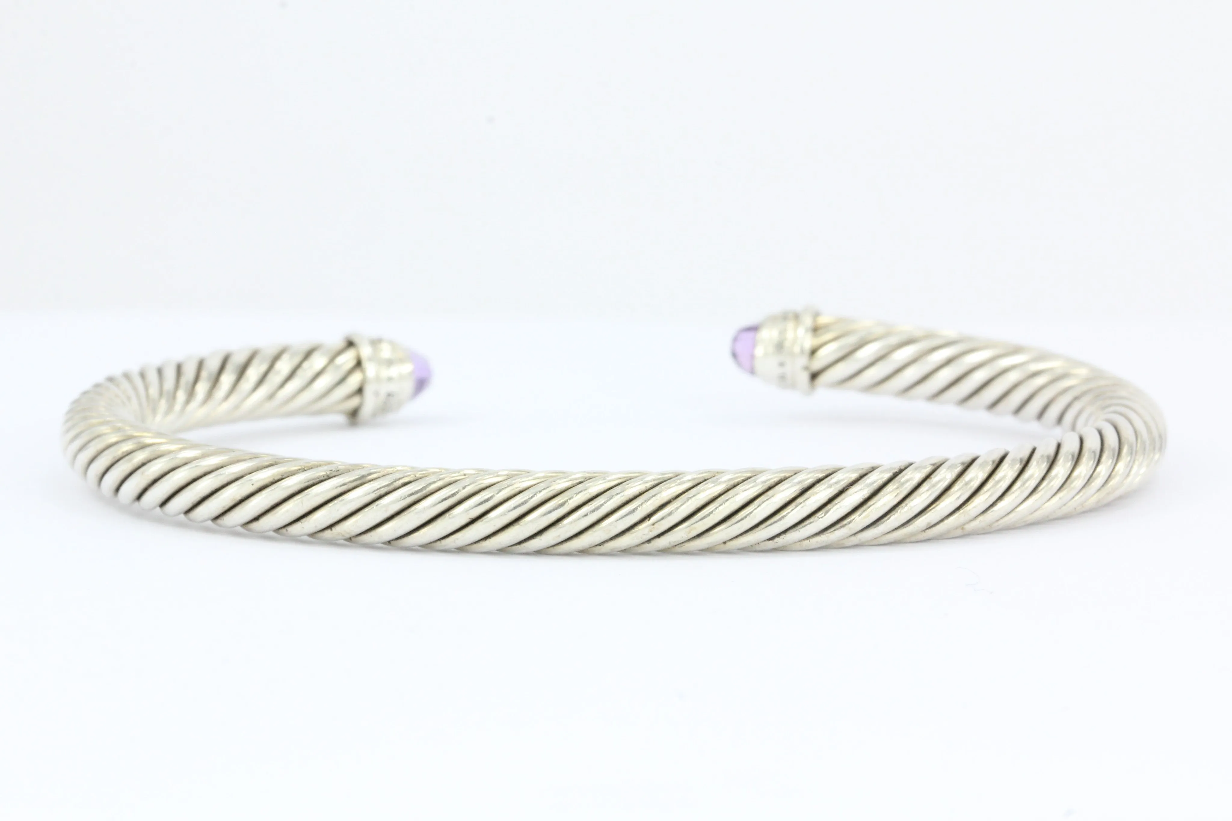 David Yurman Sterling Silver Amethyst & Diamond 5mm Cable Cuff Bracelet
