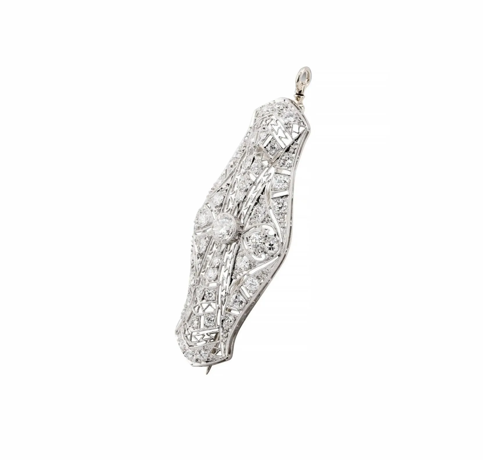 Dazzling Art Deco 2.70ctw European Cut Diamond Filigree Pendant in Platinum