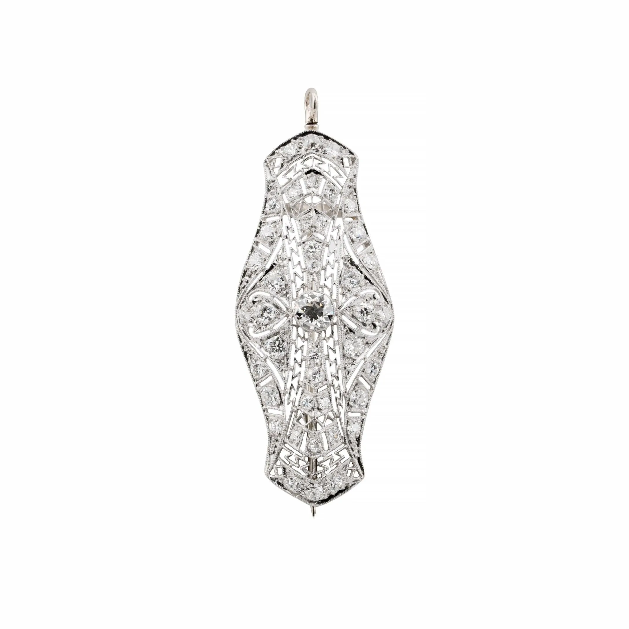 Dazzling Art Deco 2.70ctw European Cut Diamond Filigree Pendant in Platinum