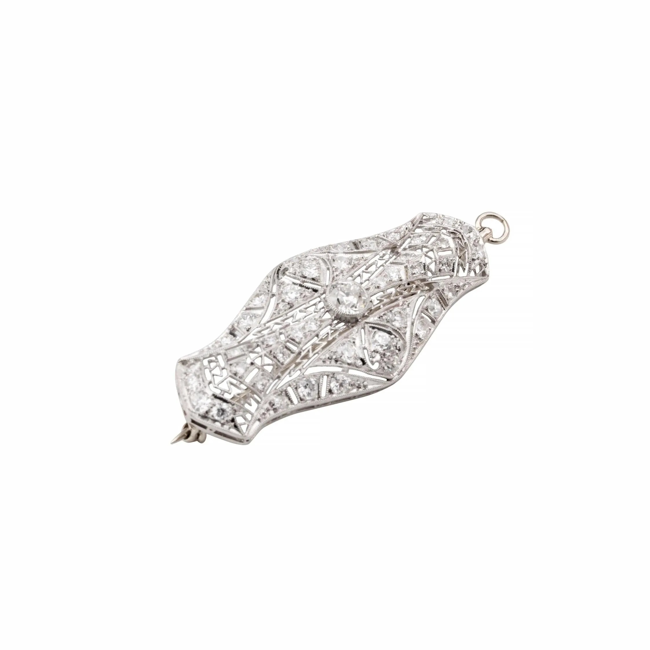 Dazzling Art Deco 2.70ctw European Cut Diamond Filigree Pendant in Platinum