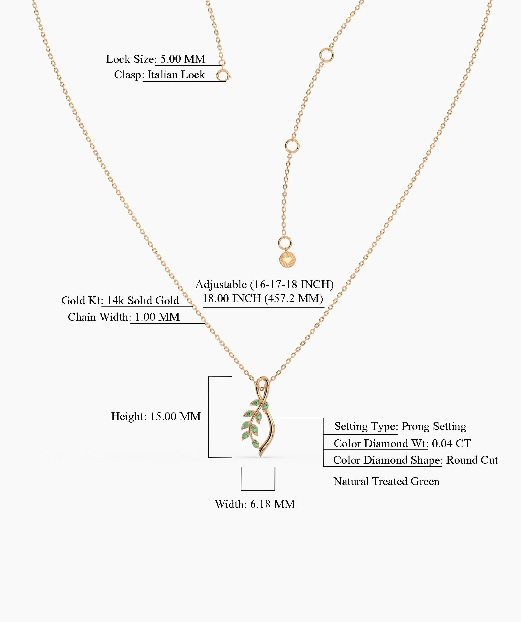 Delicate Green Emerald Leaf Necklace