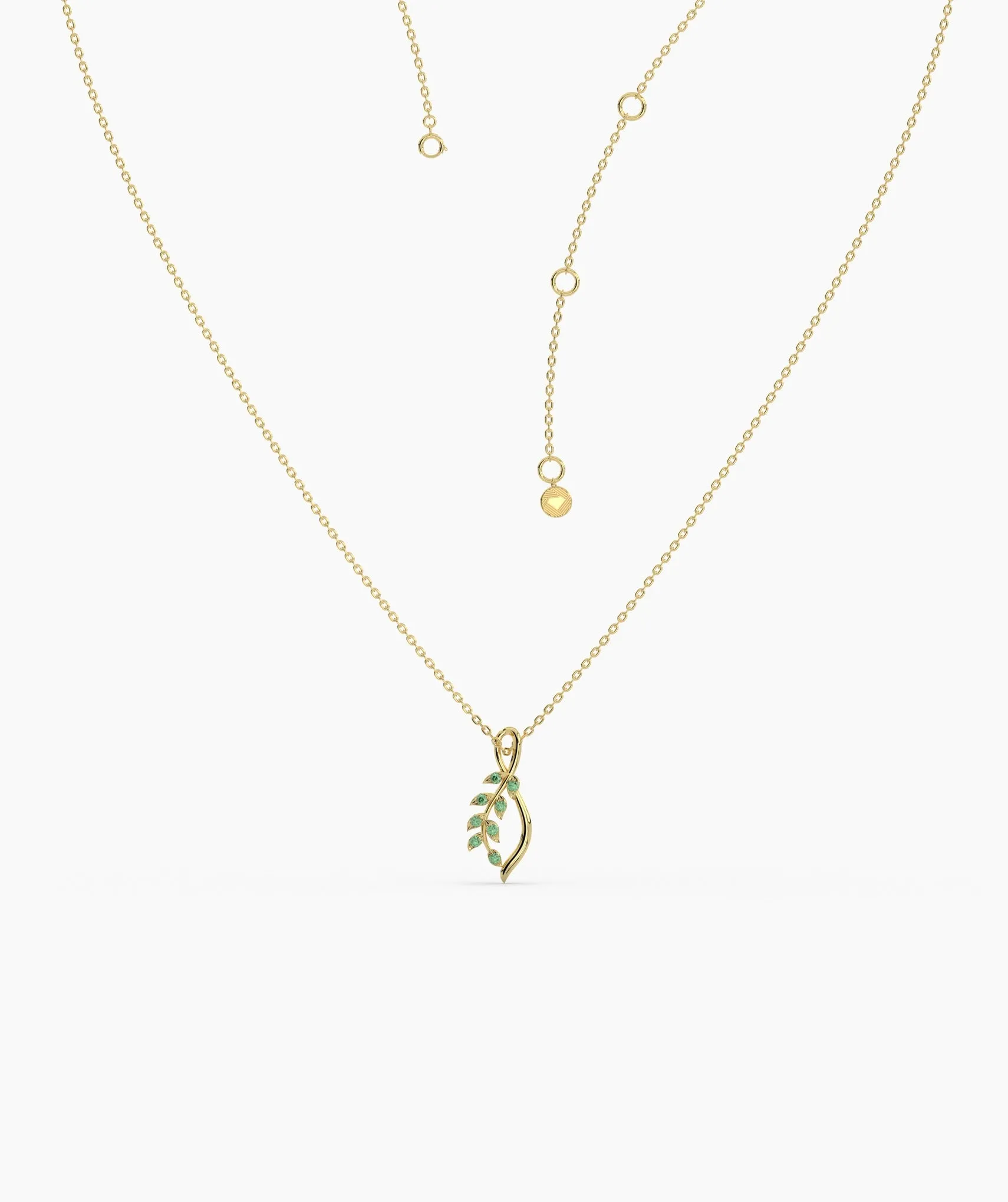 Delicate Green Emerald Leaf Necklace