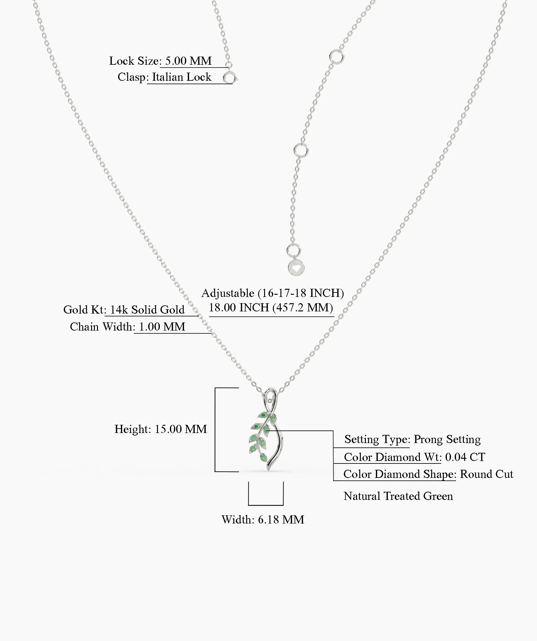 Delicate Green Emerald Leaf Necklace