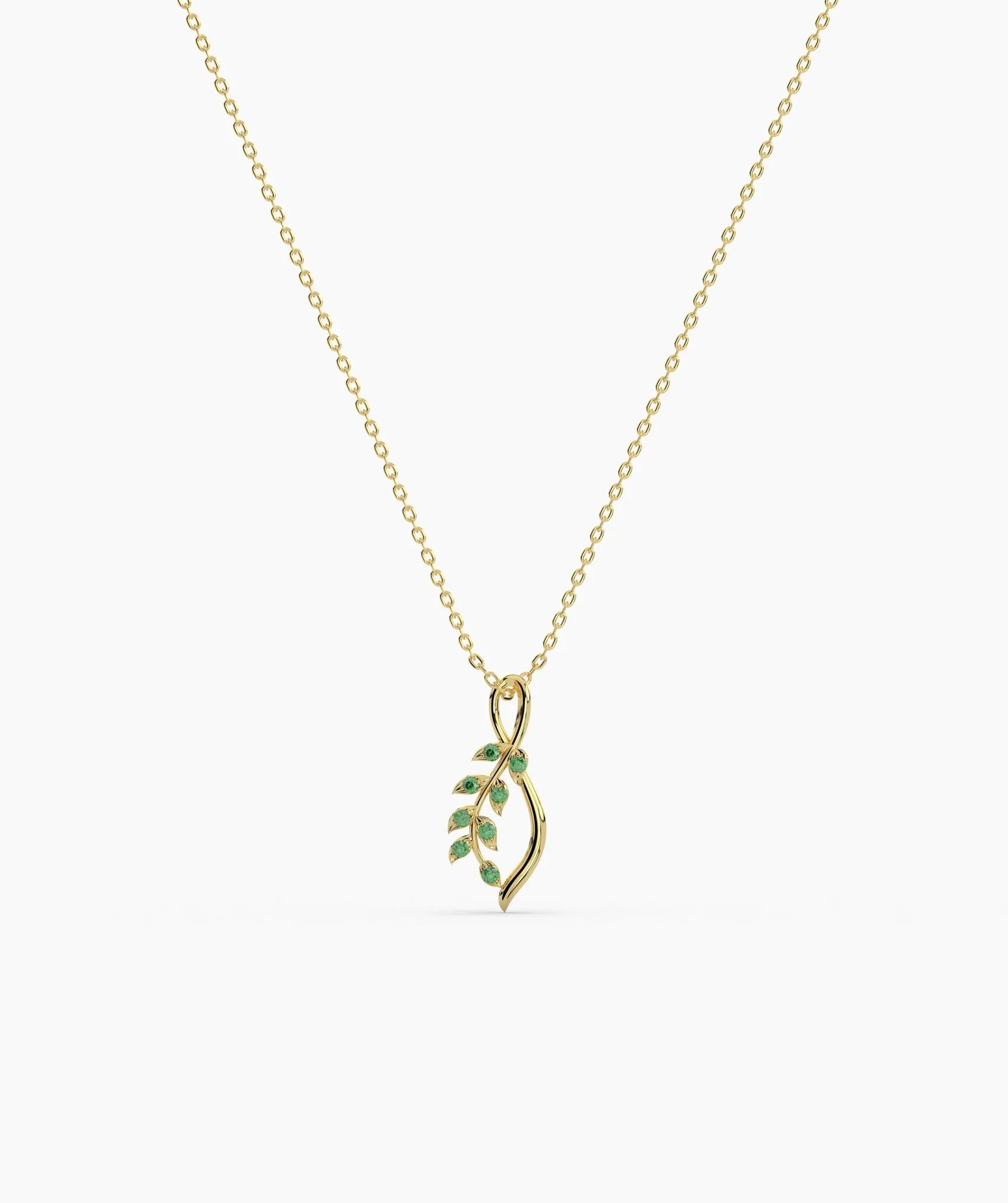 Delicate Green Emerald Leaf Necklace